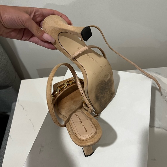 GOOD AMERICAN Women's Single Strap Ankle Chain  Sandal PALE PINK SUEDE - Picture 11 of 12